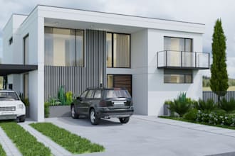 remodel house exterior, front elevation pool, real estate site plan cgi renders