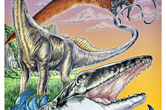 create realistic dinosaur illustrations and jurassic posters