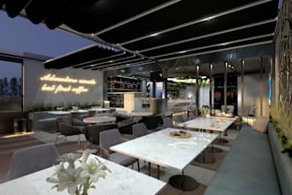 bistro interior design, cgi commercial rendering, deluxe dining, vip restaurant