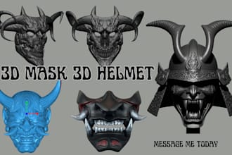create 3d helmet 3d mask 3d cosplay model, 3d mask 3d oni mask for printing