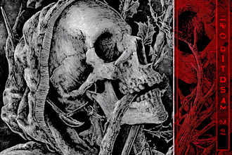 do dark art, horror, brutal in engraving style