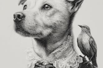 draw pet portrait, dog, cat, bird