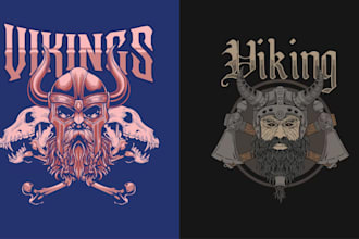 make vintage vector illustration of viking warrior skull logo