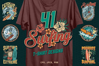 make custom retro surfing tiki bar logo and t shirt design