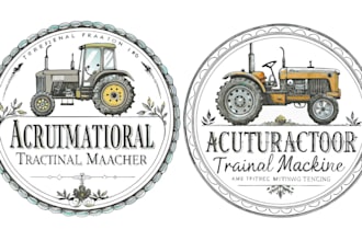 create retro organic farm tractor machine logo