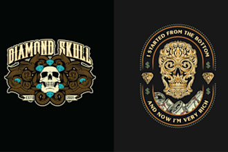 create emblem skull vintage tattoo studio logo