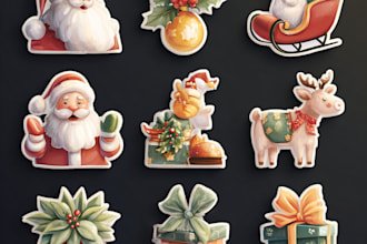 create flat line vector illustration for icons stickers website, christmas them