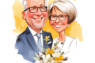 draw caricatures for weddings, birthday couples and families