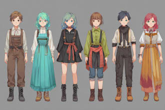 draw anime character sprites for rpg and visual novel