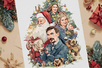 illustrate a family portrait christmas card