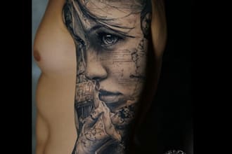 create a realism tattoo design of tattoo sleeve