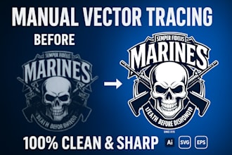 do manual vector trace, vectorize, redraw, illustrator work