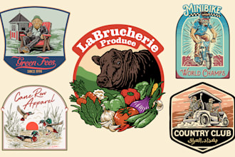 custom hand drawn vintage badge logo stickers patches design