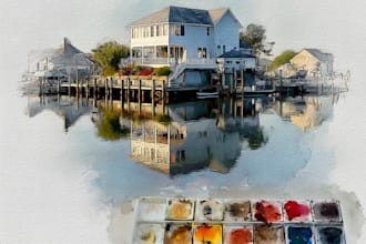 draw a house or building photo into watercolor art
