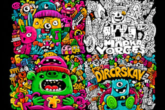 create cartoon doodle art illustration for your project