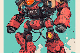 draw a gundam and mecha robot concept art