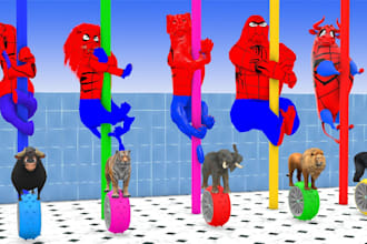 create a 3d fountain crossing animals animation video