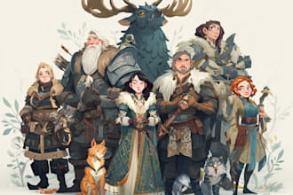 draw a custom dnd party character illustrations