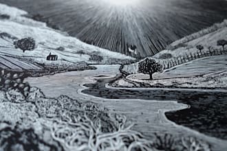 draw high quality illustration in linocut style