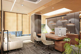 3d office interior design reception break room lobby hotel commercial building