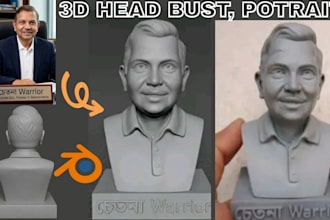 sculpt realistic 2d photo to 3d head bust model, face sculpture for 3d printing