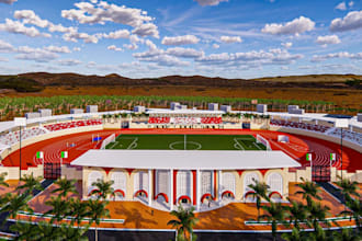 do 3d cgi sports complex design stadium golf simulator gym facility tennis court