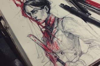 draw bloody horror illustration