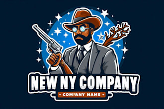 design cowboy holding gun weapon cartoon logo with creative concepts