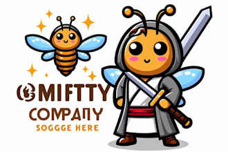 design cute insect cartoon character wearing battle robe logo for your business