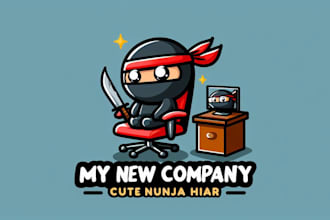 create cute ninja chair cartoon logo with text with any file