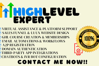 be your gohighlevel virtual assistant, setup go highlevel funnels