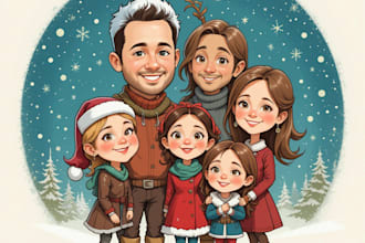 draw awesome cartoon caricature for gift, christmas card