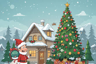 make a christmas cartoon portrait or illustration
