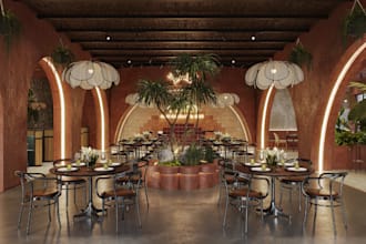 renew 3d restaurant,sunset, sport bar interior, cafe,fast food, tropical design