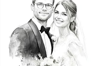 draw couple and wedding portrait illustration