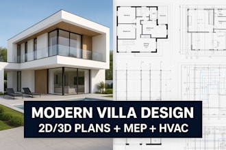 create modern villa design with 2d 3d architectural drawings mep hvac layout