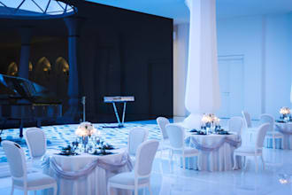 3d event space interior,concert stage,cinema hall, wedding venue, banquet render
