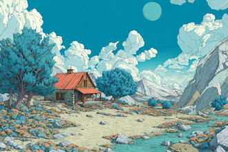 draw landscape illustration in colored