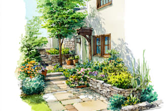 draw watercolor drawings of landscape designs or home gardens