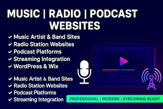 design music artist website, radio station site podcast website on wordpress wix