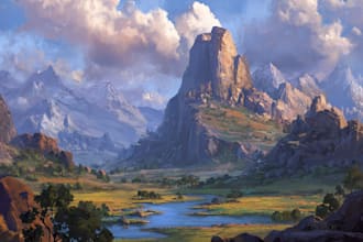 make illustrations of backgrounds and fantasy landscapes
