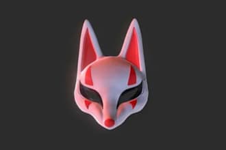 sculpt 3d helmet, 3d cosplay mask kitsune, 3d mask, 3d model, 3d stl printing
