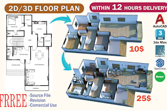 do convert 2d floor plan into realistic 3d floor plan