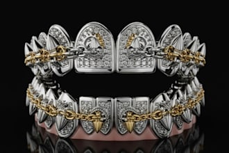 design custom platinum grillz, teeth cad grillz rendering,iced out rapper grillz
