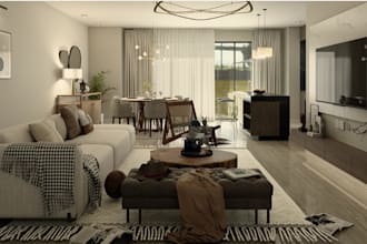 recreate 3d interior design, living space, bedroom, dinning room, cgi rendering