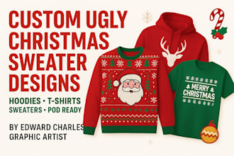 design creative ugly christmas sweater, hoodie and festive t shirt artwork