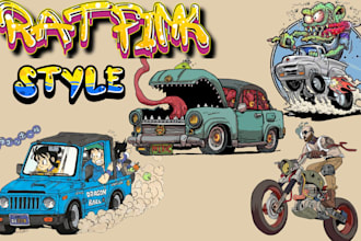 draw rat fink style hot rod cartoon, lowbrow art, and kustom kulture design