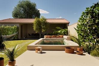 design your garden or courtyard, 3d model and rendering