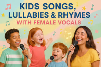 produce kids sing along songs with female vocals, rhymes background music choir