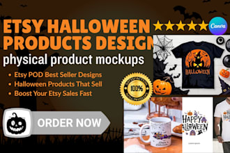 design etsy halloween products, pod gifts, and physical product mockups